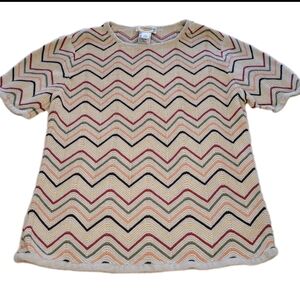 Talbots Short Sleeve Chevron Knit Top Womens Large Linen Blend